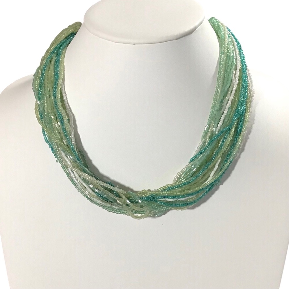 Multi Strand Beaded Necklace Thread Loop Bead Clo… - image 1